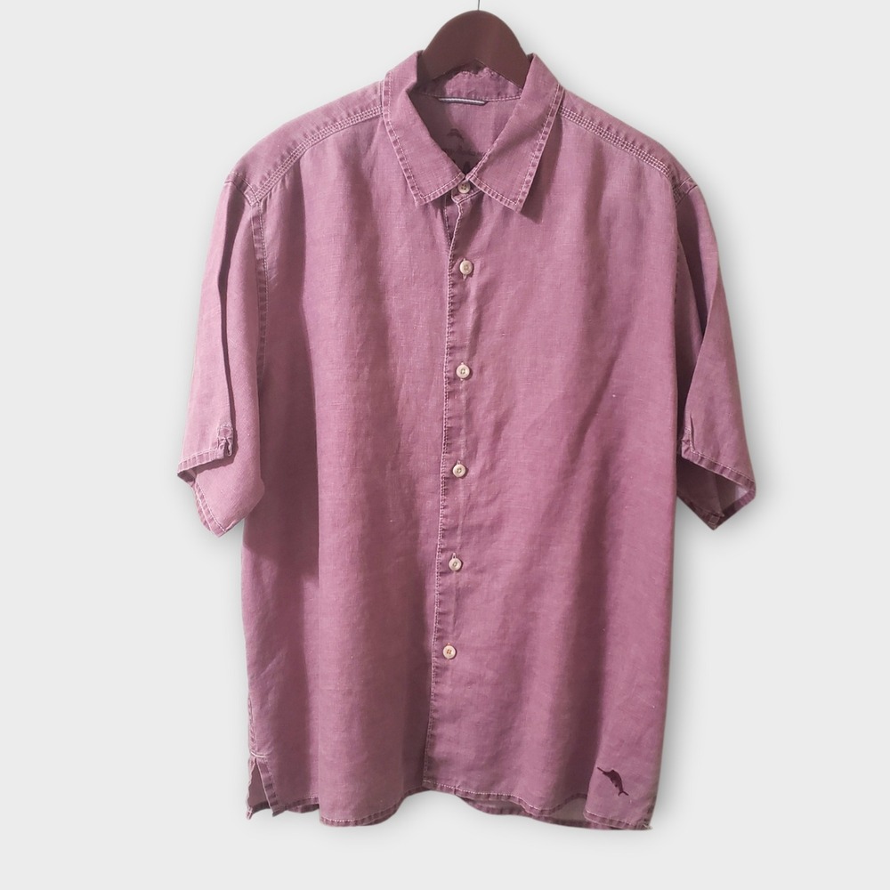 Tommy Bahama Relax Mens 100% Linen Short Sleeve Button‎ Up Camp Shirt Red XL
